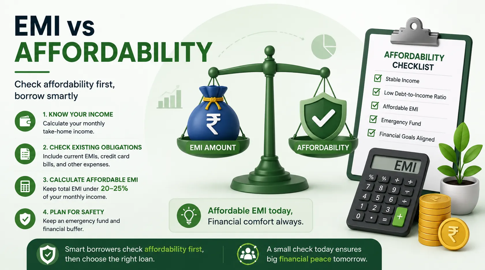 Visual comparison of EMI amount and borrower affordability before taking a loan