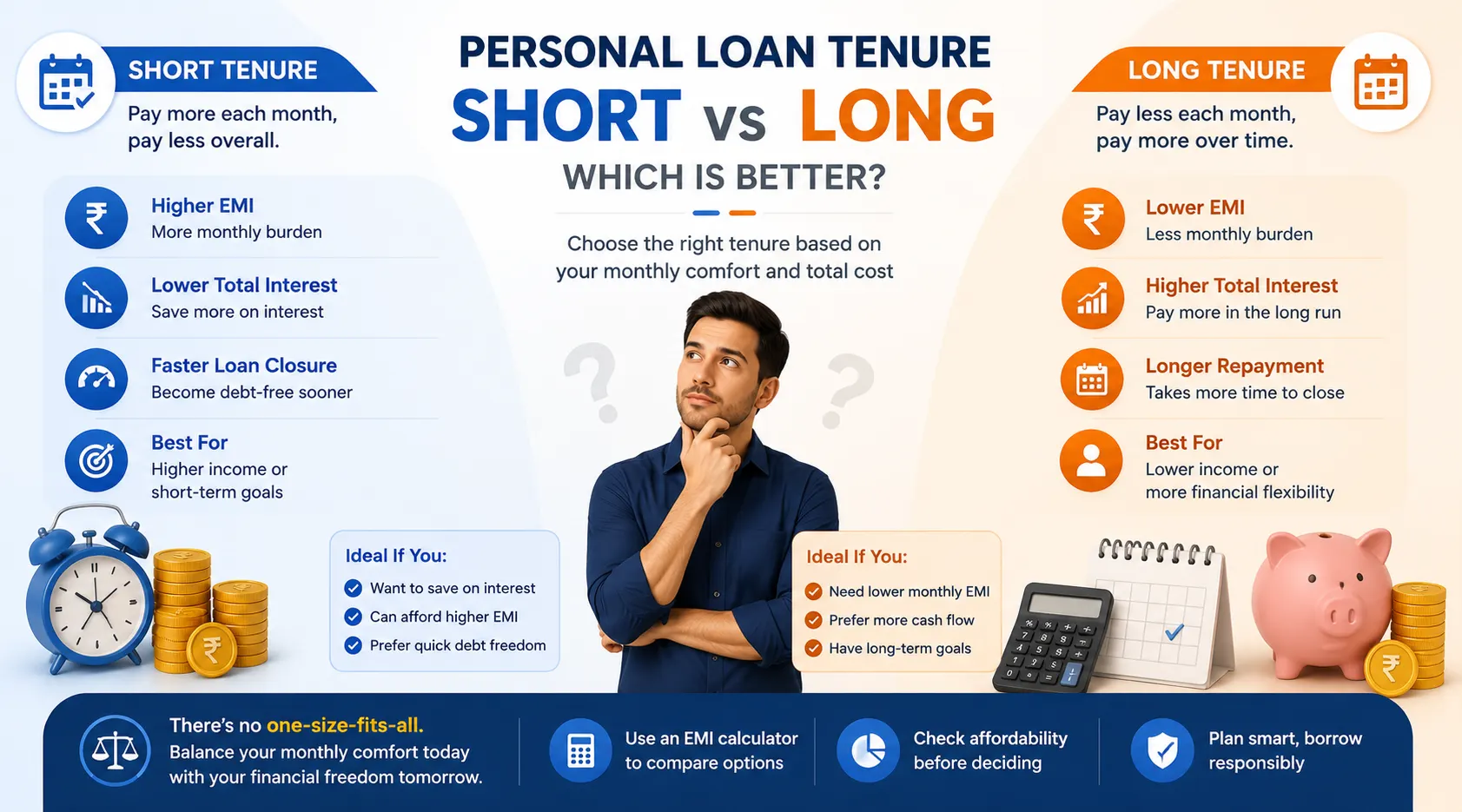 Illustration comparing short tenure and long tenure personal loan repayment options